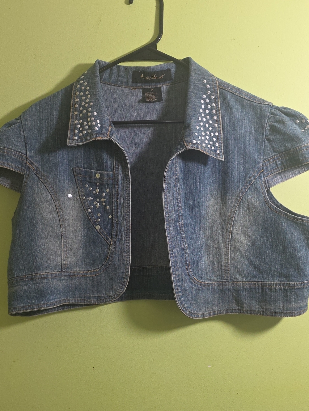 Ashley Stewart Blue Cropped Denim Bolero with Stud Accents 1X